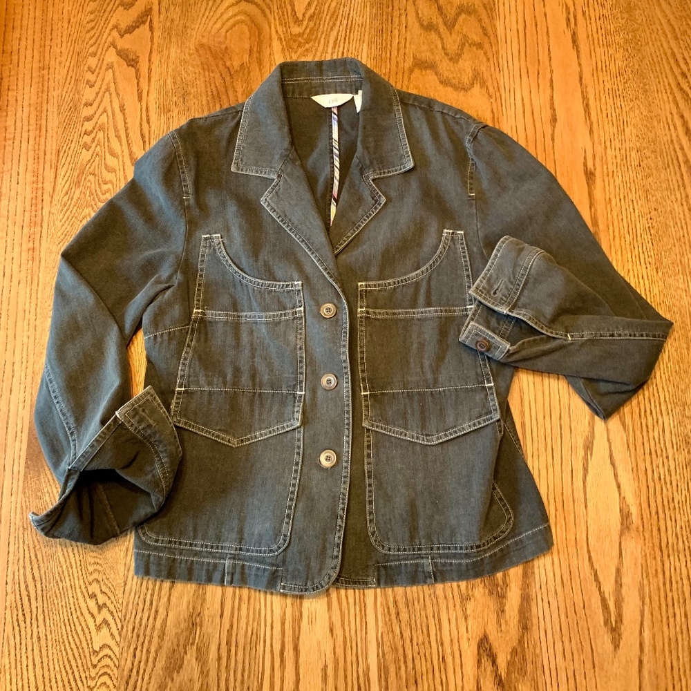 "J. Jill" cotton blazer, gray/black, M